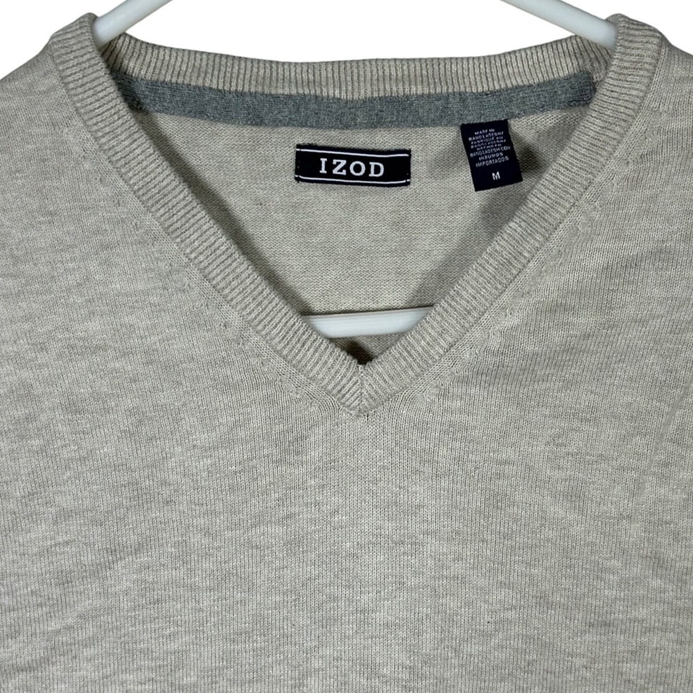 IZOD Mens V-Neck Sleeveless Sweater Vest Knit Beige Casual Classic Medium